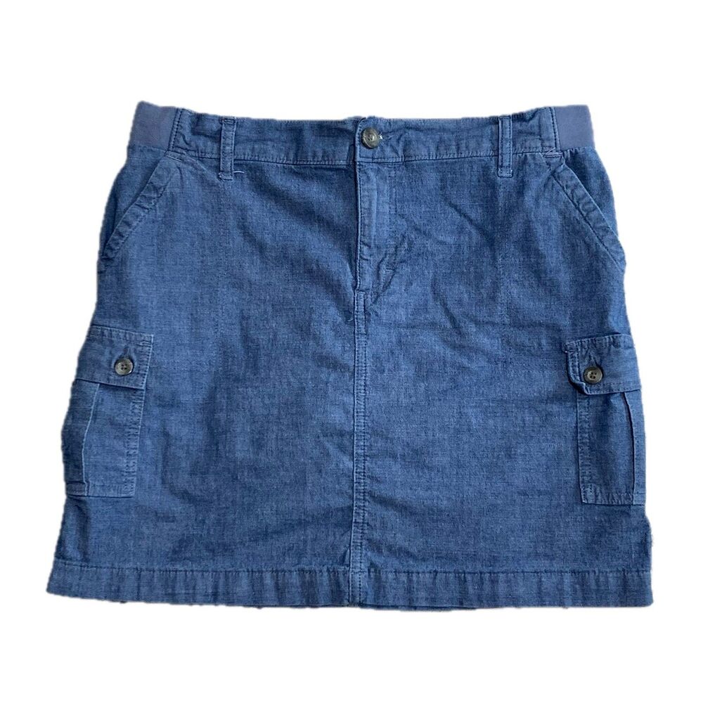 Lee Cargo Skort Womens 12 Blue Denim Pockets Lined Mid-Rise Short Elastic Waist